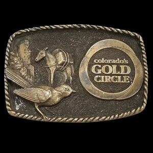 Vintage Adezy Denver Colorado's Gold‎ Circle Belt Buckle 1978 Made in USA